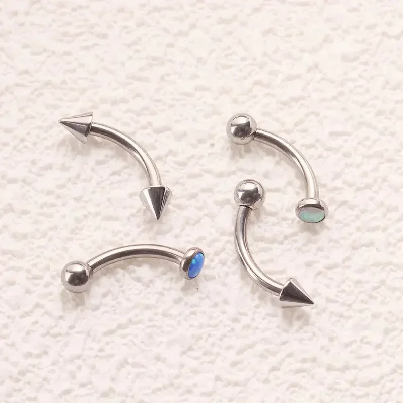Piercing clásico de titanio para cejas, joyería para Piercing de ombligo con incrustaciones de ópalo y circón, 16G, hilo interno, plátano, labio
