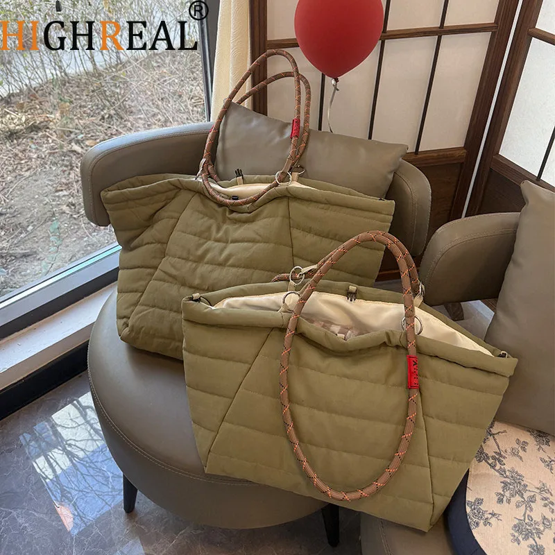 

Large Capacity Padded Tote Shoulder Bag Outdoor Fashion Designer Bags for Women Nylon Cotton Quilted Shopper Purses and Handbags