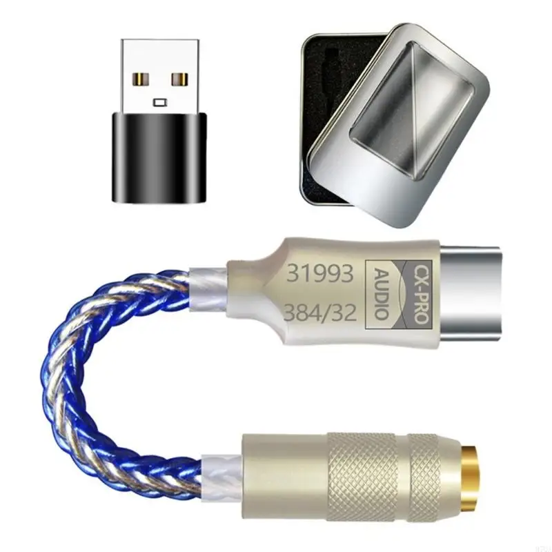 97QA USB C to 3.5mm Sound Adapter Type C to Headphone Dongle 32bit 384KHz DAC Cable Cord with CX31993 Chip Sound Decoders