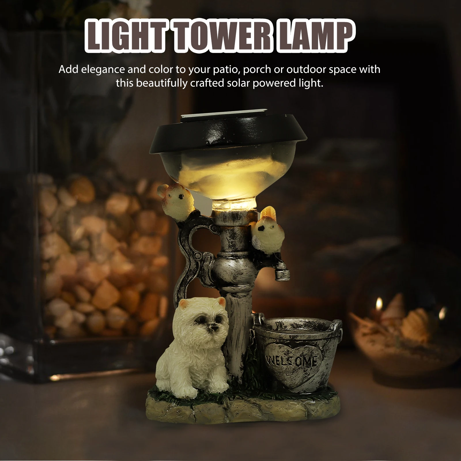 

Resin Puppy Solar Lamp Outdoor Garden Decorative Light Solar Powered Statue Landscape Lighting Crafts Yard Park Courtyard Gift