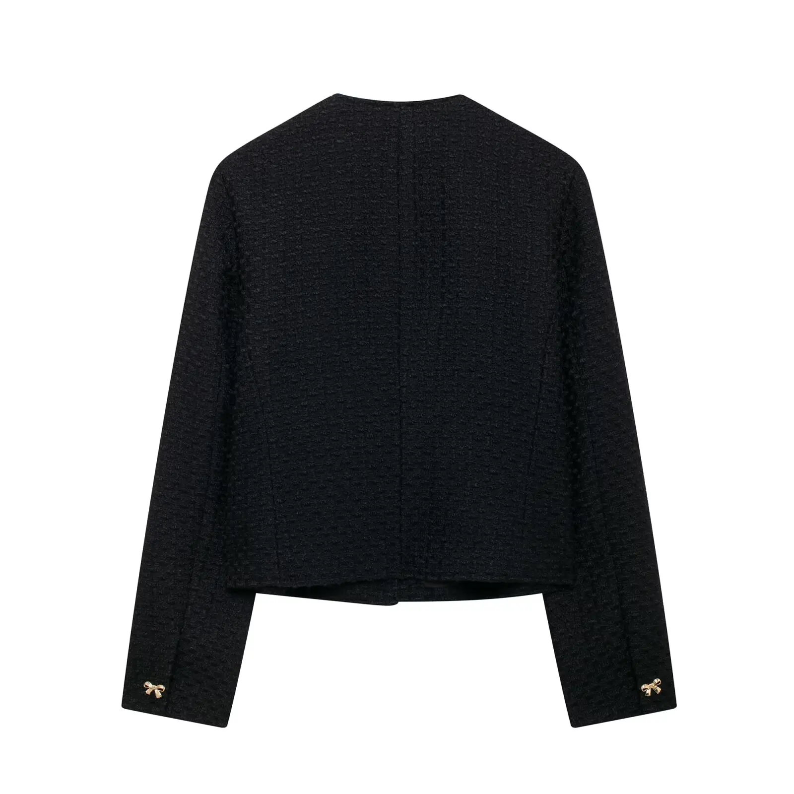 Tangada Women 2024 Fashion Black Tweed Crop Blazer Coat Bow Long Sleeve Female Outerwear 3H894