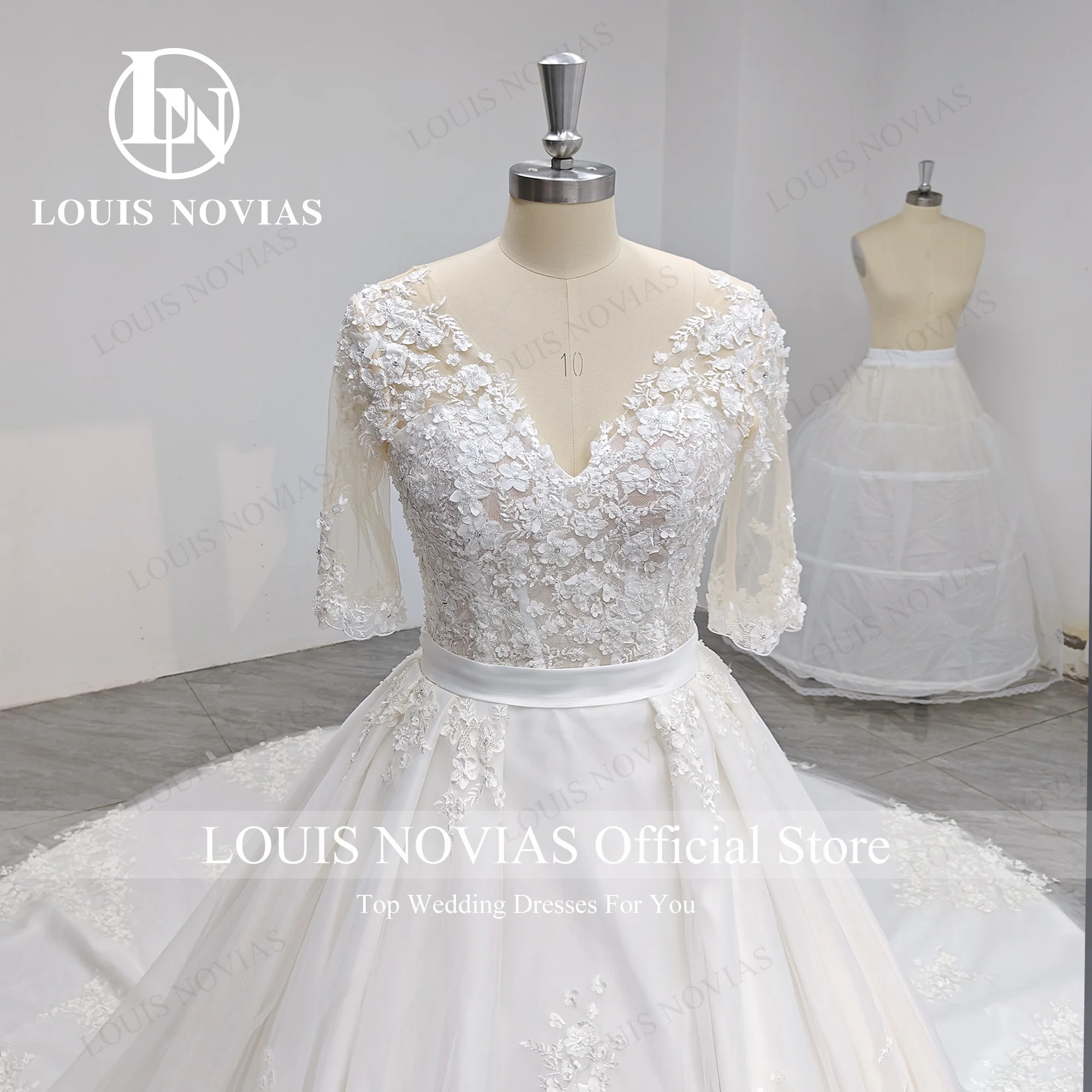

LOUIS NOVIAS элегантное роскошное свадебное платье длиной с коротким рукавом и аппликацией из бисера свадебное платье Vestidos De Novia