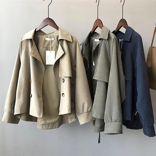 

Korean Style Short Trench Coat for Women Casual Loose Fit Utility Jacket Vintage British Look for Petite Girls Autumn Coat New