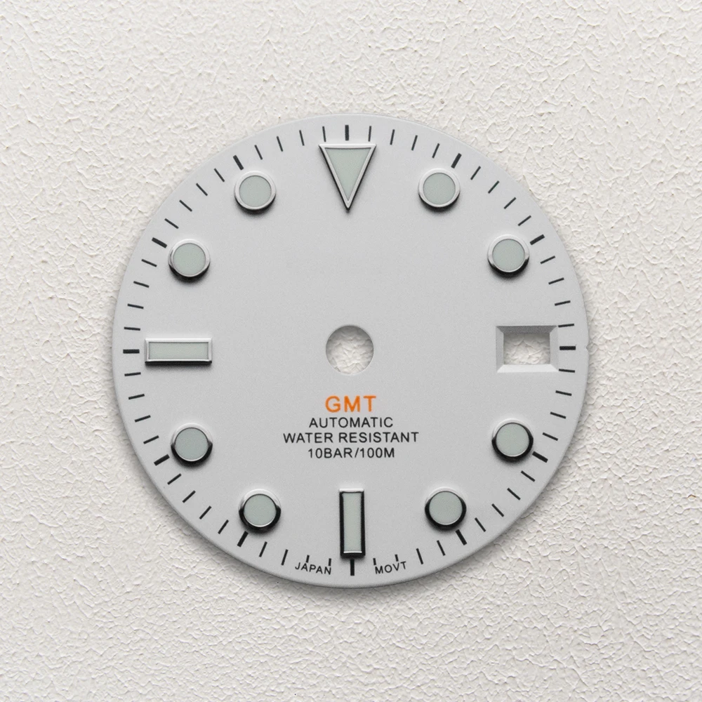 28.5mm S Logo White GMT Dial Fit NH34 Movement C3 Green Luminous High-Quality Dial Watch Modification Accessories