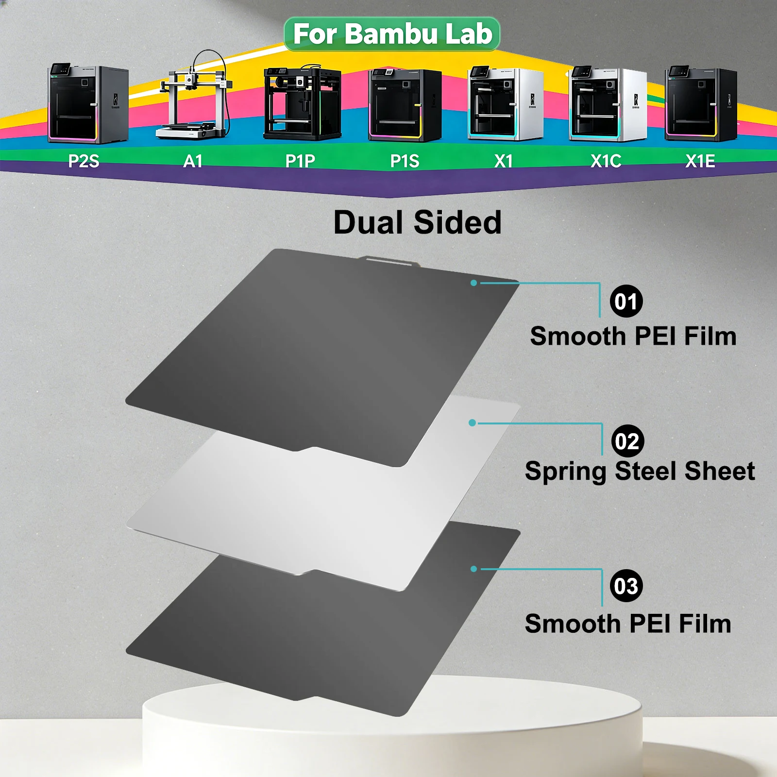 PEO PEY PET and Smooth PEI Build Plate for Bambu Lab X2D P2S P1S A1 P1P X1C X1 X1E 3D Printer Flexible Steel Hotbed Sheet view 2