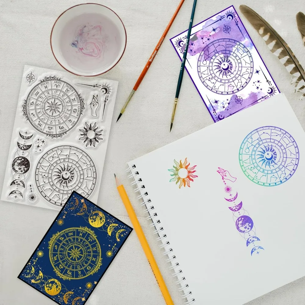 Magic Divination Clear Stamps for DIY Scrapbooking Astrolabe Moon Phase Silicone Stamp Seals Transparent Cards Making Photo