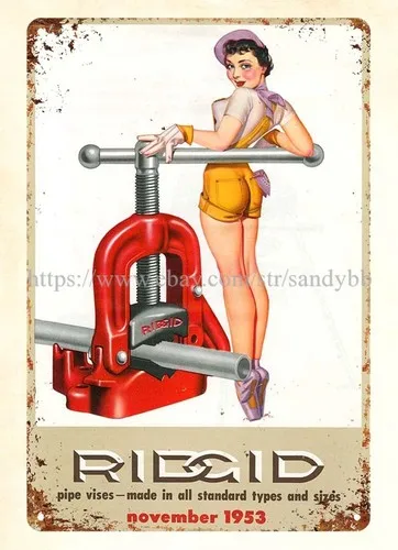 1953 RIDGID Tool Calendar girl pipe vises metal tin sign apartment accessories