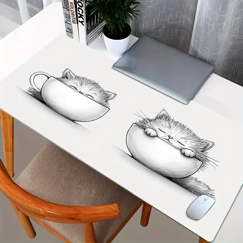 Cute Cartoon Cat in Cup Mouse Pad Desk Mat for Gaming Office Non-Slip Mousepad Keyboard Accessory Mouse Pads Xxl Desk Decor