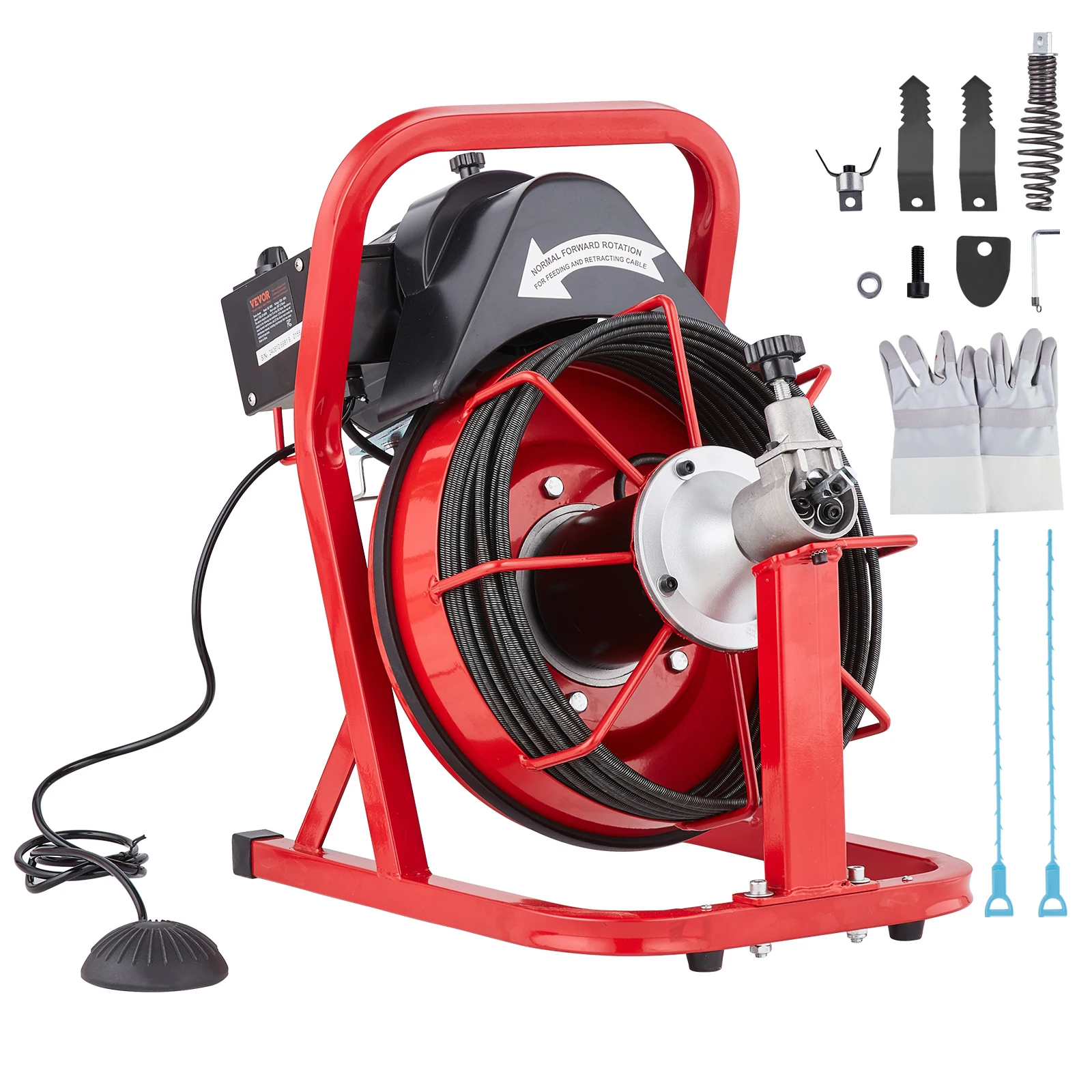 50FT Drain Cleaner Machine Auto Feed Sewer Snake Auger Electric Drain Cleaning Machine Pipe Tube Clean Tool for Homeuse