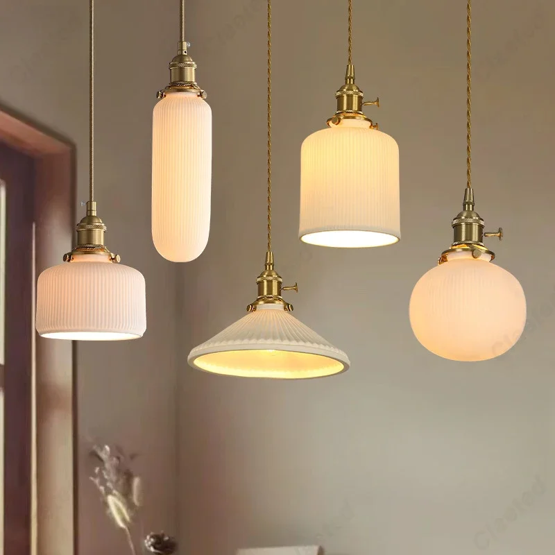 

Minimally designed LED ceramic E27pendant light bedroom bedside lamp indoor living room dining room corridor decoration lighting