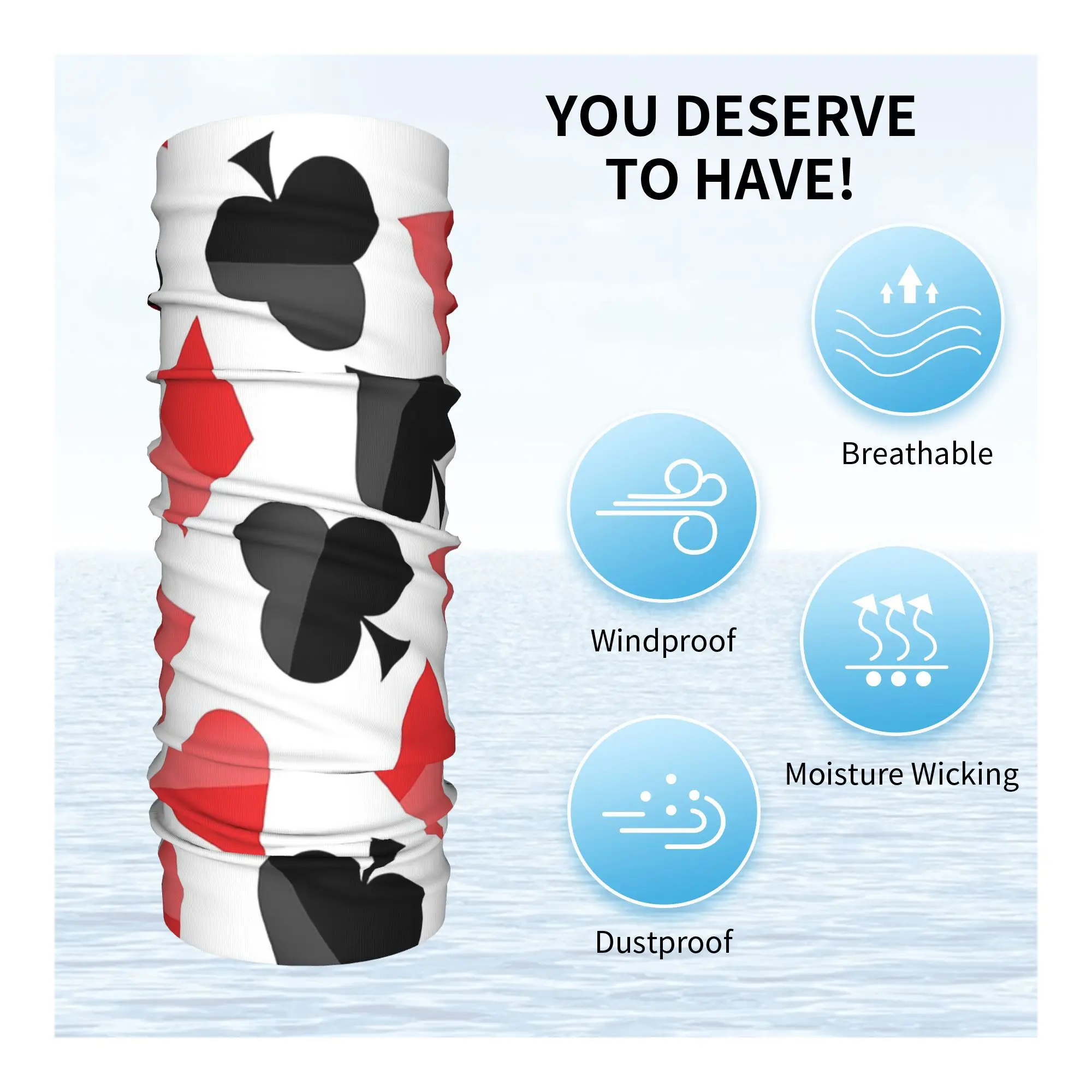 카드 심볼 Bandana Neck Gaiter 인쇄 된 랩 스카프 따뜻한 모자 하이킹 낚시 남성 여성 성인 올 시즌