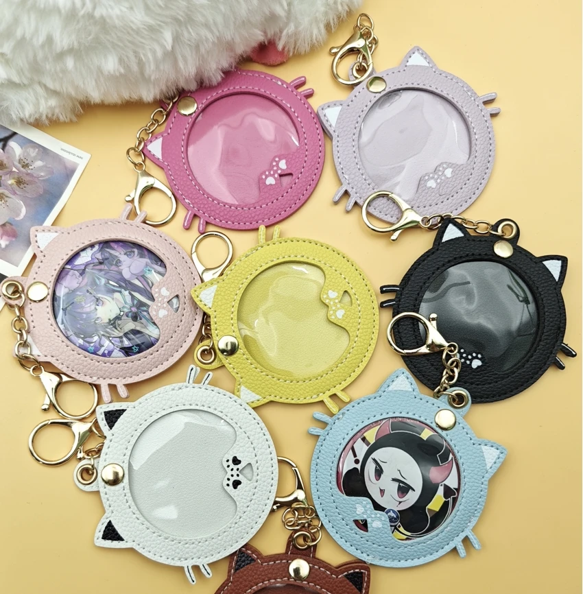 

Cute Anime for Bag Pendant Keyring Ring Women Leatherwear Cat Key Chain Ring Pendant Female Car Moto Keychain Photo Gift