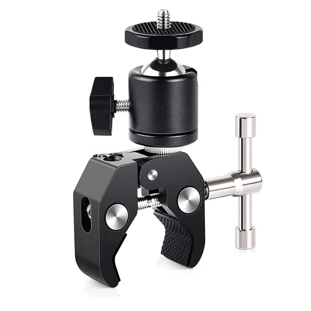 ERIKOLE Super Clamp z 360 °   Mini głowica kulowa z szybkozłączką Uchwyt do statywu 1/4 Śrubowy klips do lustrzanki cyfrowej Gopro