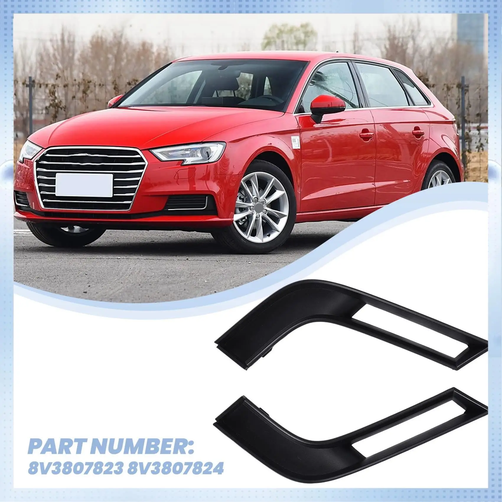 

A51K-For 2016+ A3 S3 Car FRONT LOWER BUMPER TRIM PAIR SET LEFT RIGHT 8V3807823 8V3807824