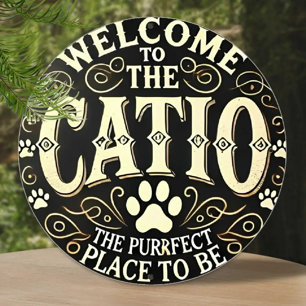 Rustic Cat House Sign 1-Pc Welcome to The Cat House Round Wall Plaque for Indoor/Outdoor Cattery - Versatile Home & Garden Decor