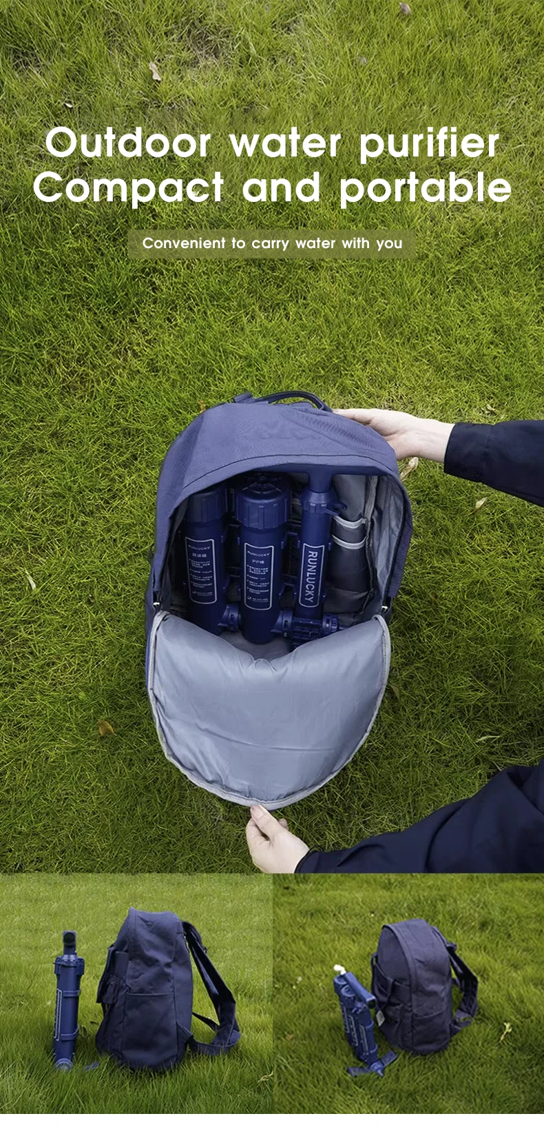 منقي مياه للتخييم في الهواء الطلق، فلتر ضغط يدوي للتخييم عالي التدفق