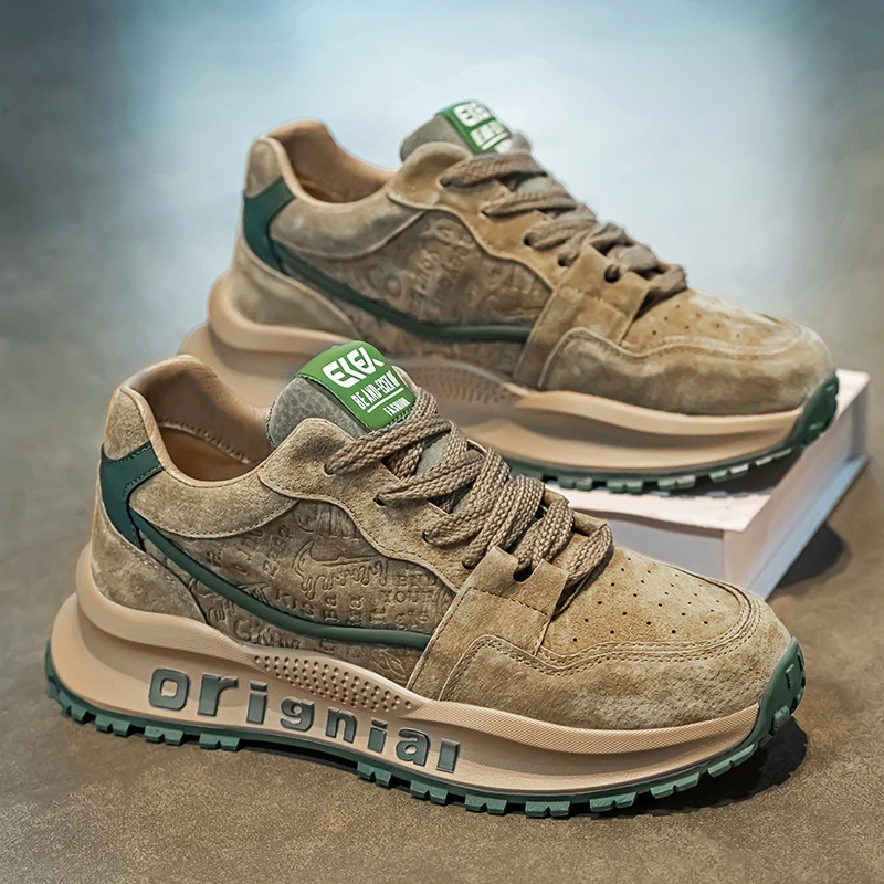 

Trendy Men's Shoes Spring Season Casual Leather Retro Running Anti-Slip Sports Heightening Dad Cool Shoes Comfortable Breathable