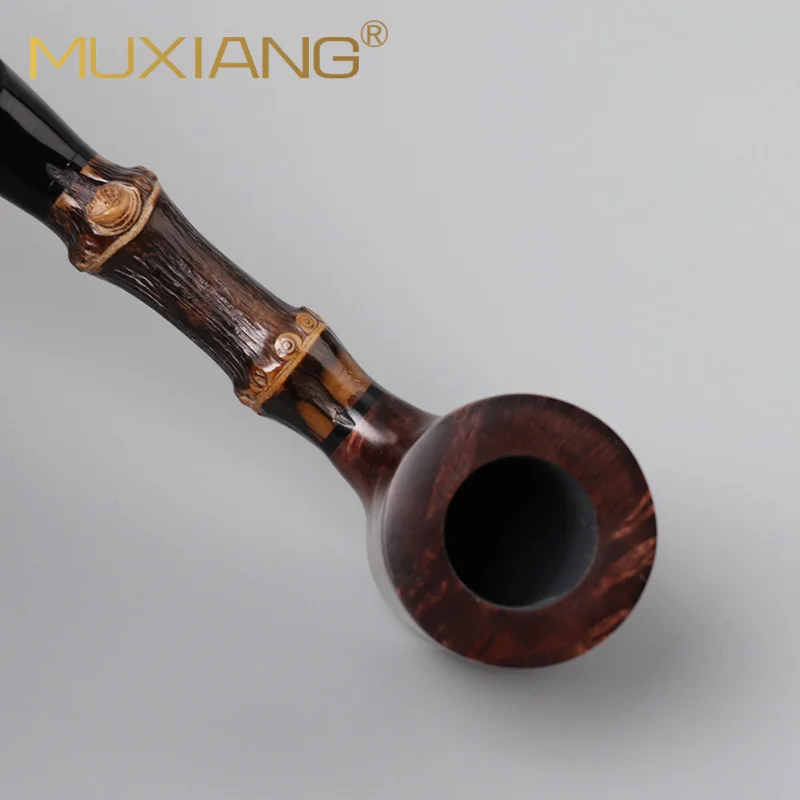 Briar wood pipe, handmade bamboo handle, hammer pipe 3mm filter, short handle master pipe