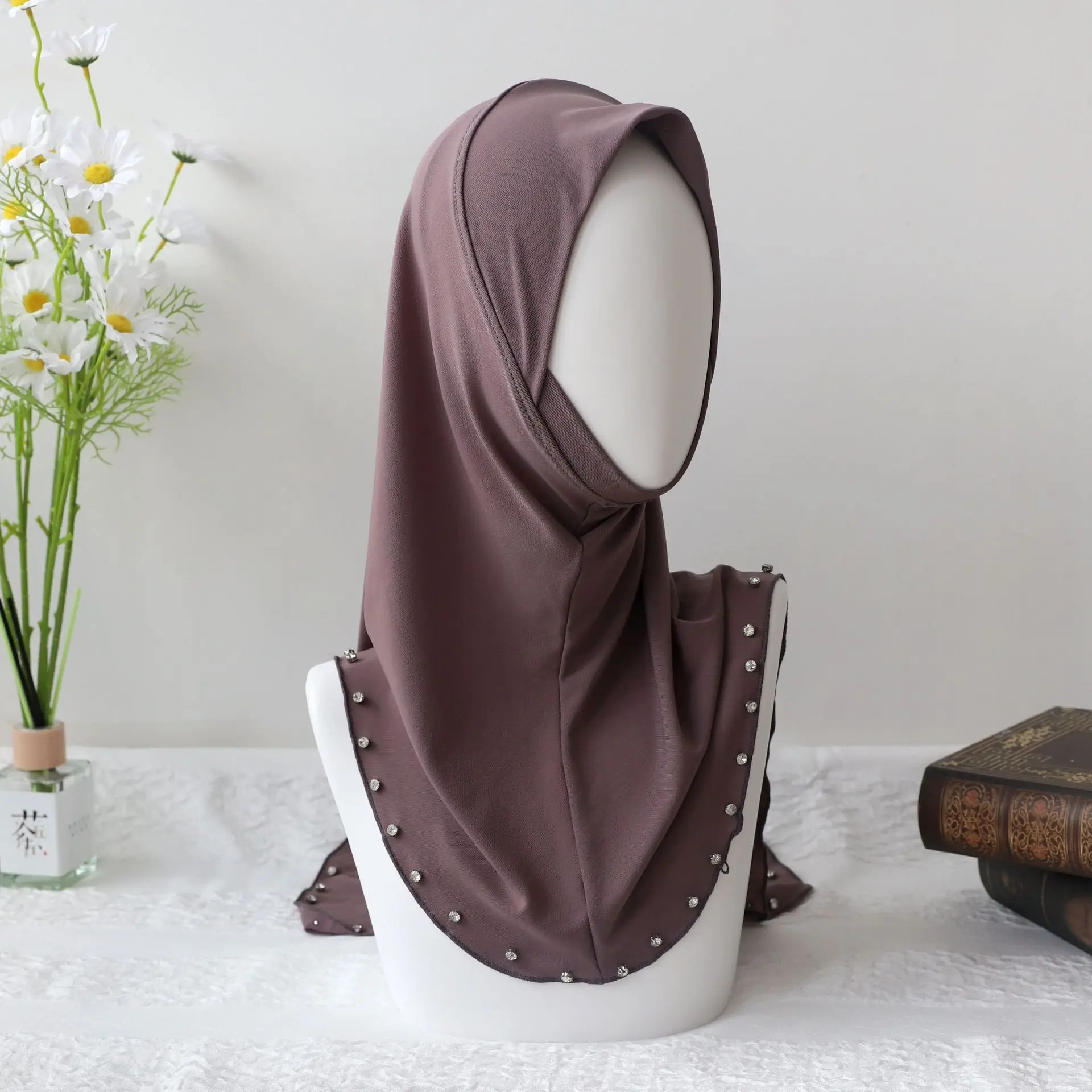 Stretch Instant Schal Daimonds Hijab muslimischen Frauen Kopftuch ziehen auf Kopf wickeln islamische Mode Amira Turban Jersey Schals Hijabs