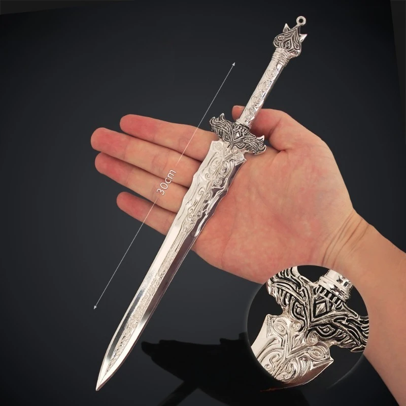 30 سنتيمتر/11.81in خلق الآلهة اثني عشر السيوف المقدسة البضائع اليشم بحيرة الأبيض ضوء السيف سبيكة نموذج لعبة معدنية جمع #3