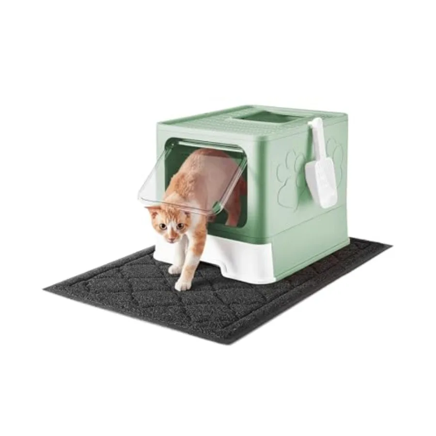 

Cat Litter Box with X-Large Litter Mat and Scoop Large Covered Litter Box with Lid Enclosed Kitty Box Front Top Entry Exit Odor