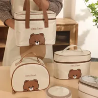 Lunch Bags Leather Bear Kids Large Capacity Bento Pouch for Children Thermal Insulated Cooler with Tableware Cup Tote Picnic Box