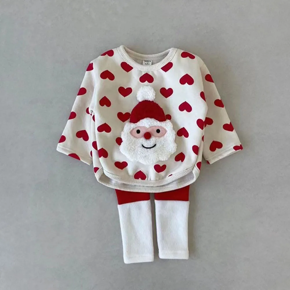 2024 winter new baby Christmas sweatshirt trousers Santa Claus suit warm holiday essential long sleeves thickened T 2 4 1 5