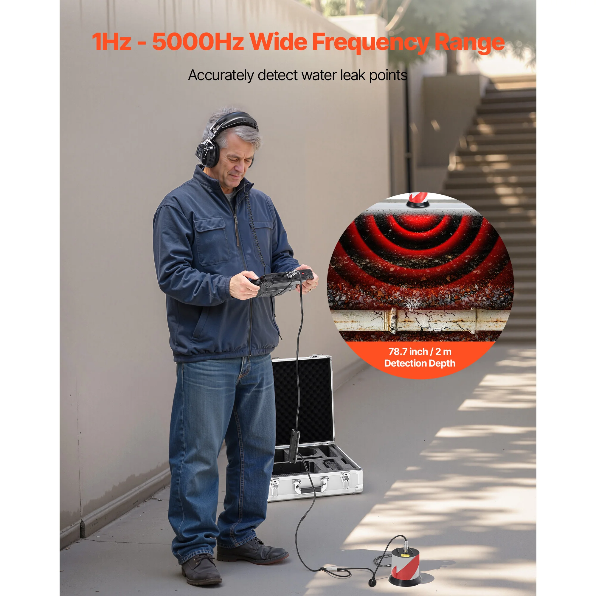 VEVOR Pipe Water Leak Detector 1Hz-5000Hz 7