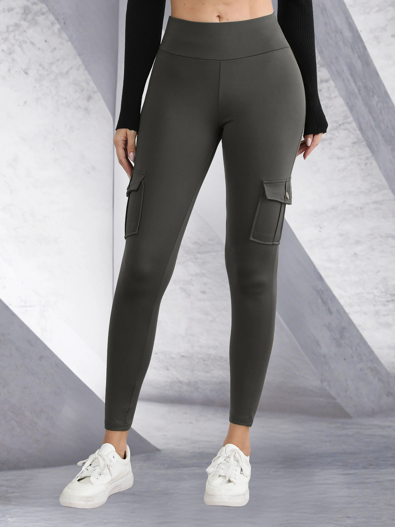 النساء جيوب البضائع طماق الإناث الورك رفع عالية الخصر موضة سراويل رياضية نحيل تمتد في الهواء الطلق سليم الرياضة طماق