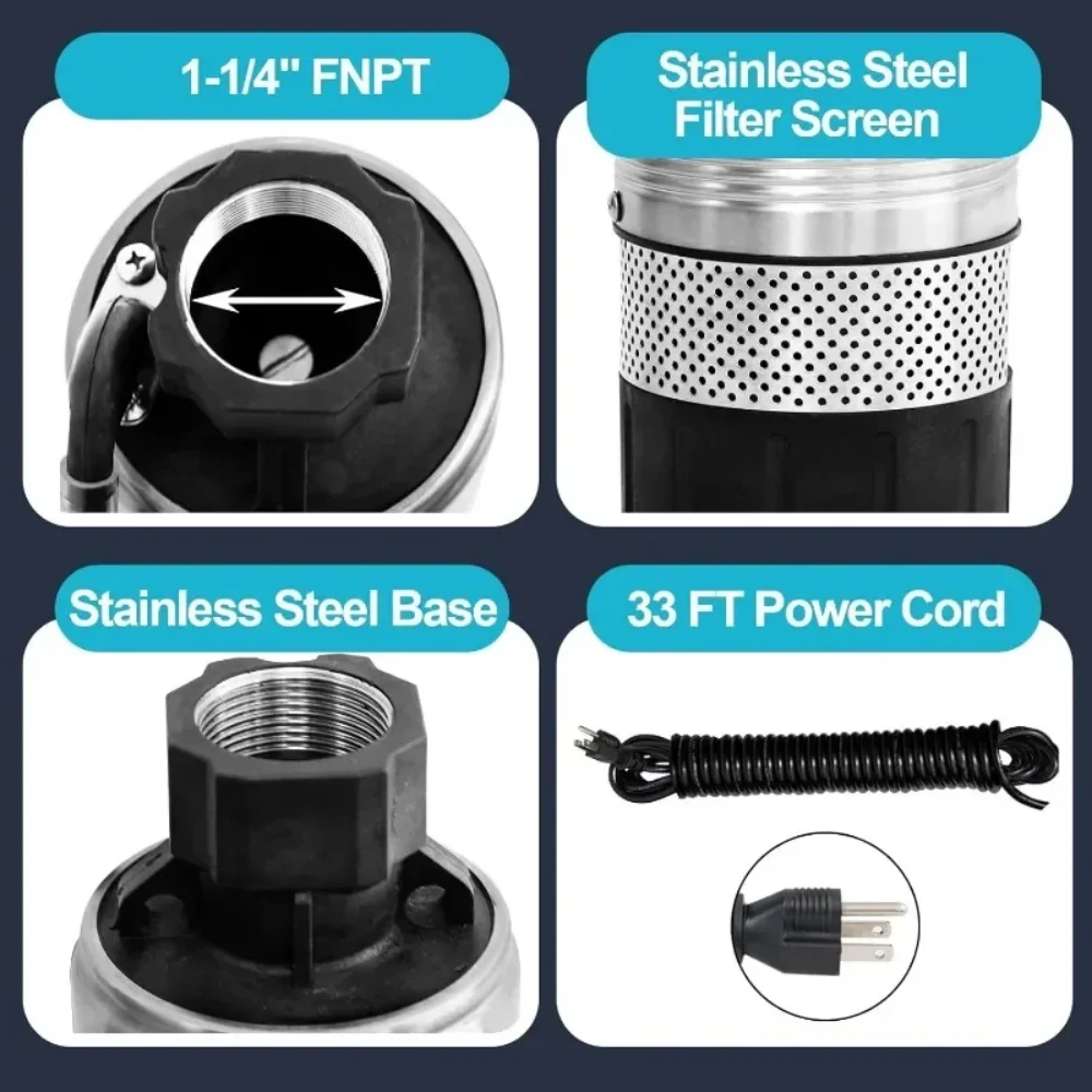 أدوات وتحسين المنزل مضخة صلصال 4 بوصة مضخة شفط سفلية قابلة للغمر مع كابل 33 قدم #6