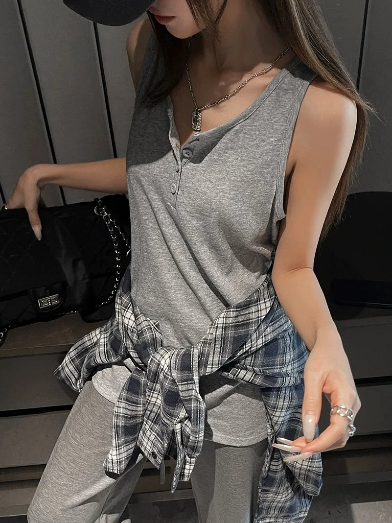 

Summer New Large Size Snowflake Cotton Button Strap Vest Women's Loose Outerwear Inner Match Sleeveless Top Simple Style Pure...