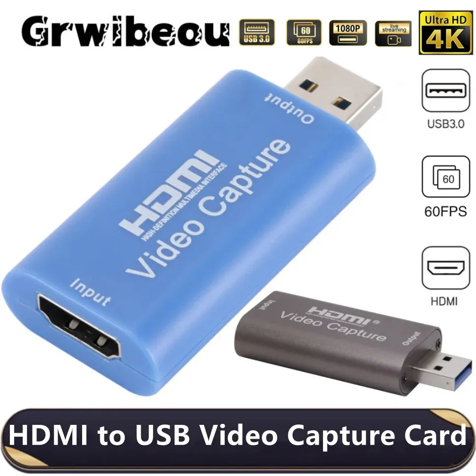 Grwibeou 4K Video Capture Card USB 3.0 USB 2.0 HDMI Grabber Recorder for PS4 Game DVD Camcorder Camera Recording Live Streaming