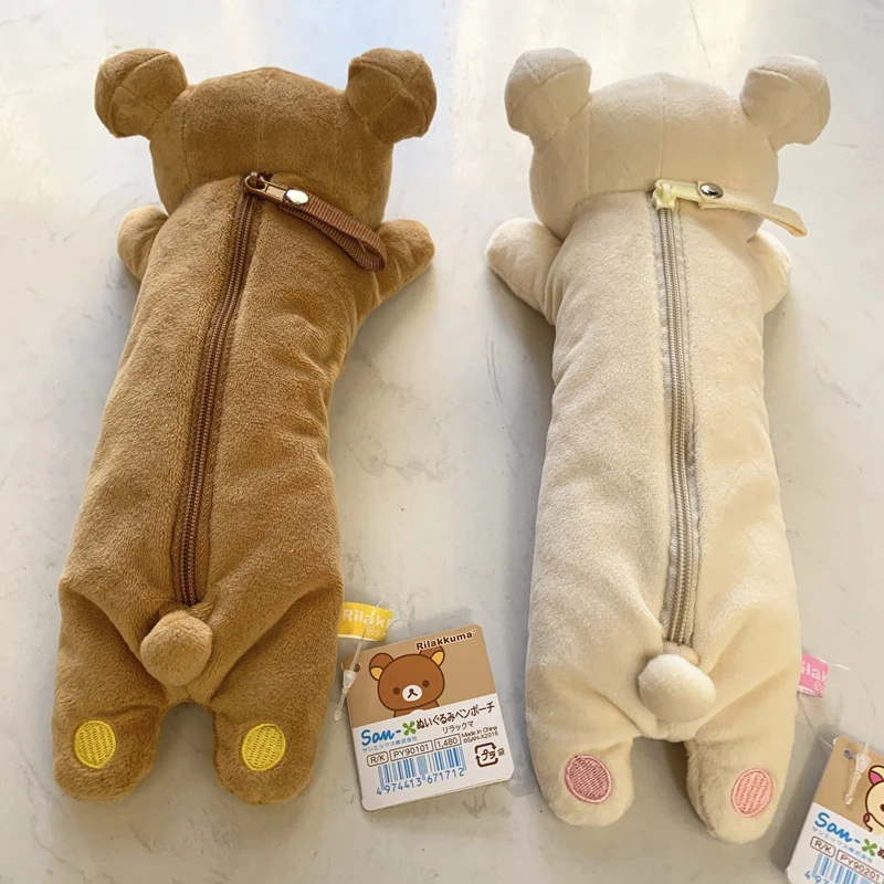 Kawaii Rilakkuma Plush Pencil Cases for Girls Kids School Korilakkuma Bear Anime Cute Pencil Case Pouch Organizer Pen Bag