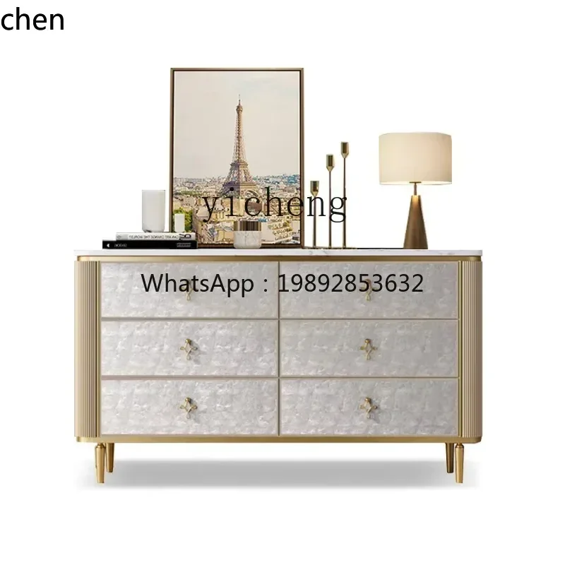HT Chest of Six Drawers Living Room Simple Modern Shell Curio Cabinet Bedroom Drawer Storage Marble TV Cabinet