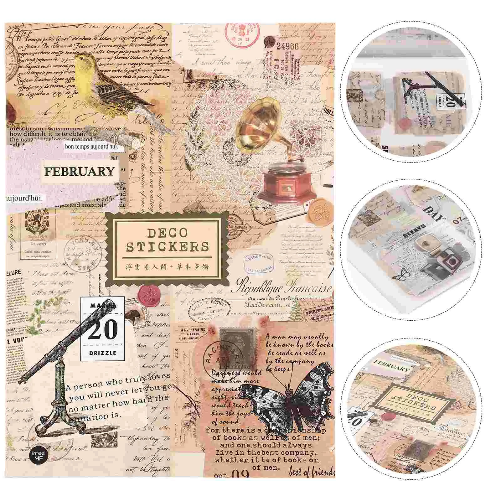 Vintage Stickers Carry Post Memo Pet Book Diary Material Postcard DIY Background Gift