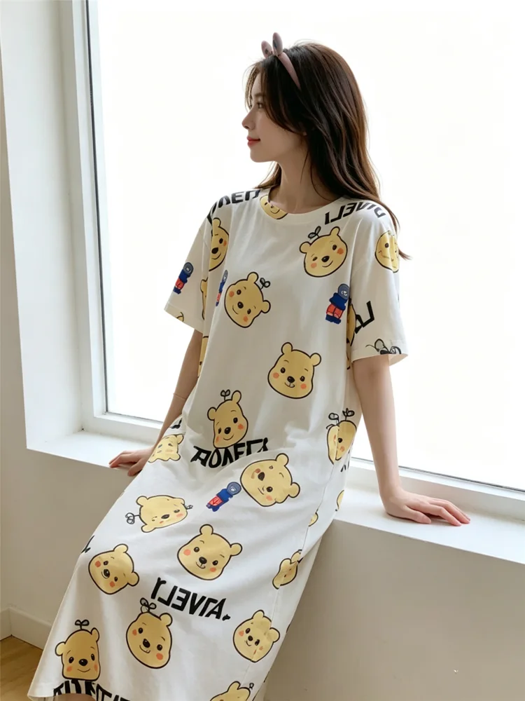 Women's Nightgown Korean Version Girls Homewear Sweet Wind Cute Cartoon Thin Section Loose Pajamas Kawaii Cute Breathable Casual