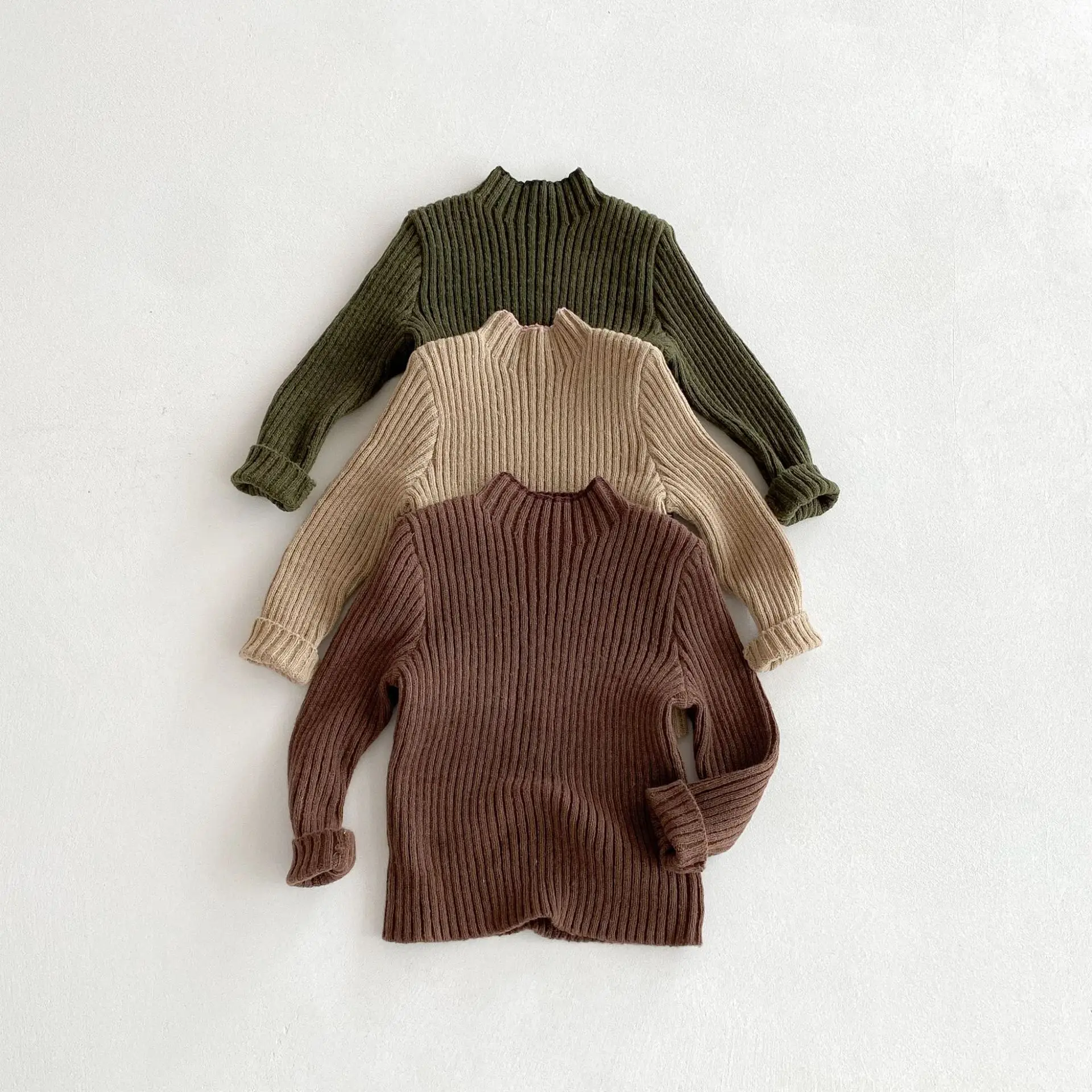 1-5Y Kids Sweaters Turtleneck Boys Knit Pullover Solid Color Girls Base Knitwear Children Outfit