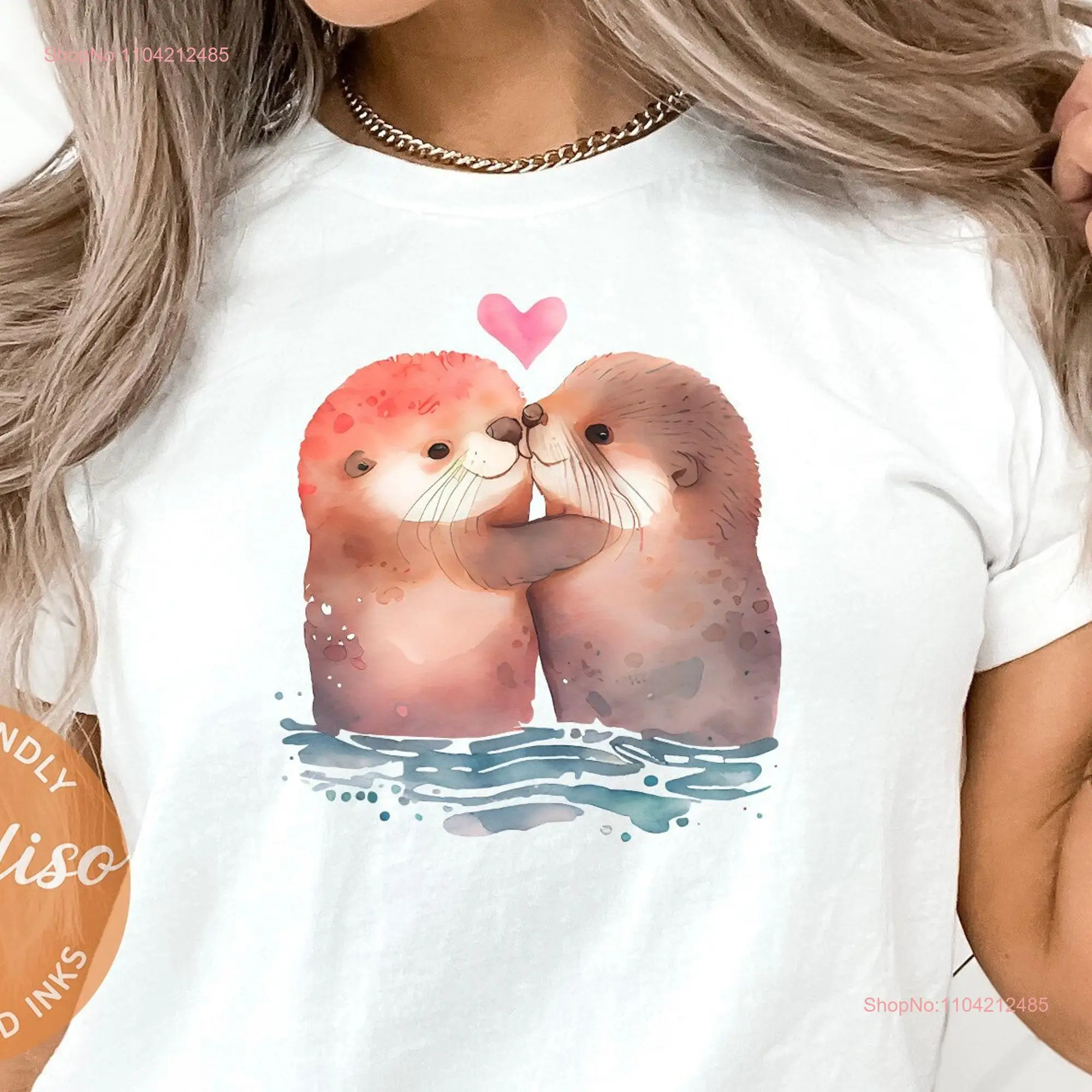 Cute T Shirt For Her Valentine's Otters In Love Wedding Engagement Otter Funny Best Friend long or short sleeves