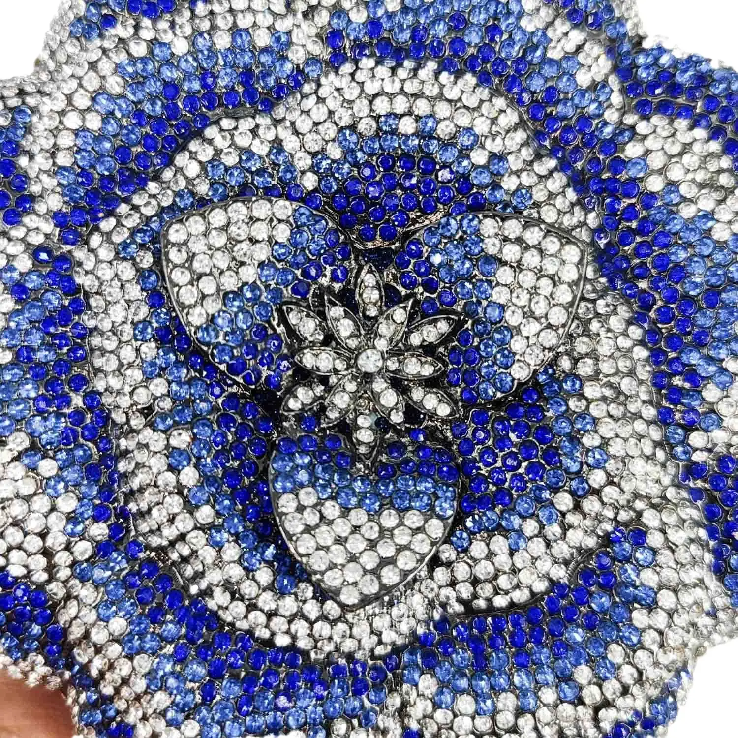 Boutique De FGG Women Blue Evening Bags Flower Wedding Bridal Crystal Clutch Purses Party Dinner Rhinestone Handbags