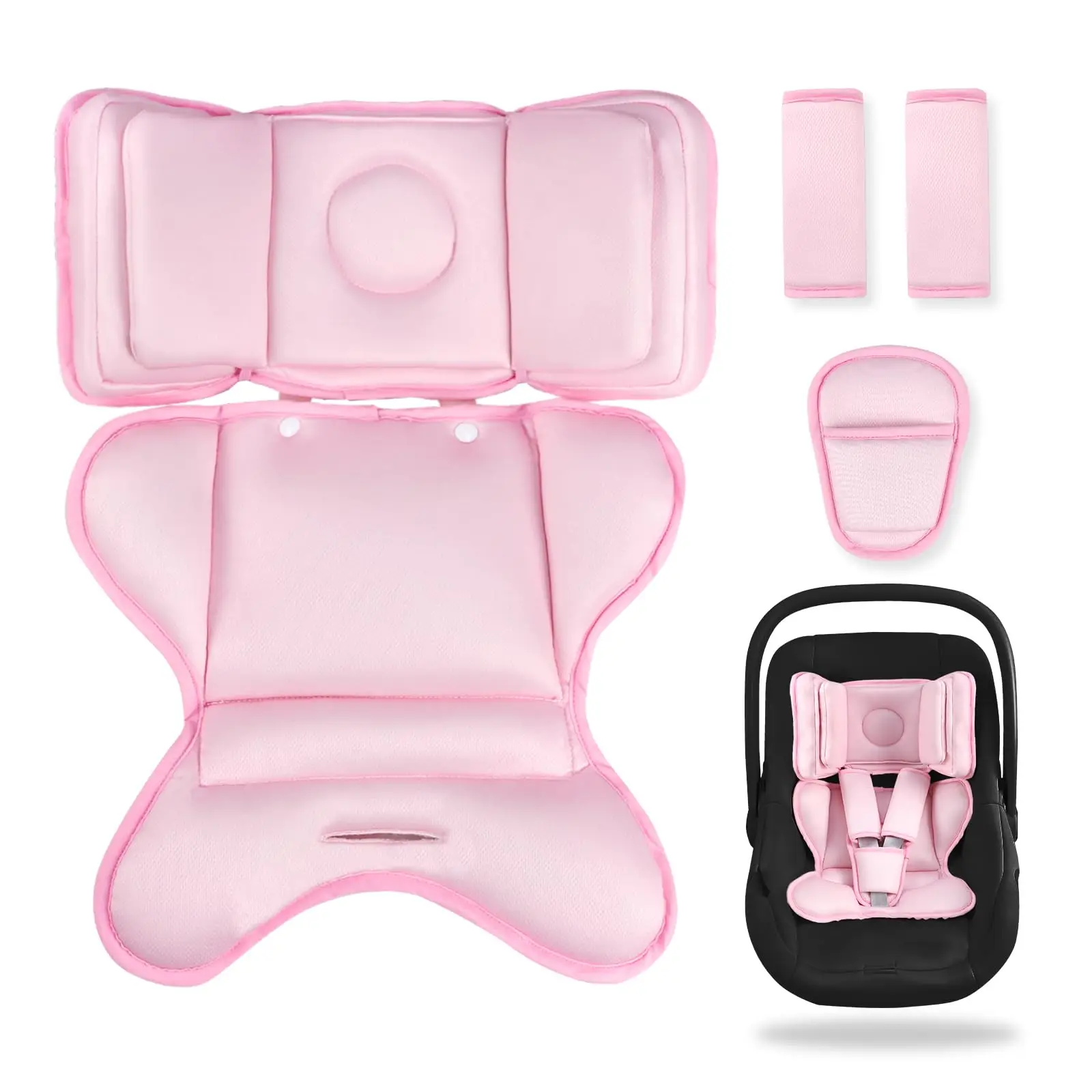

Pink Reversible Car Seat Cushion With Dual Head Supports And Side Impact Padding, Includes Harness Pads
