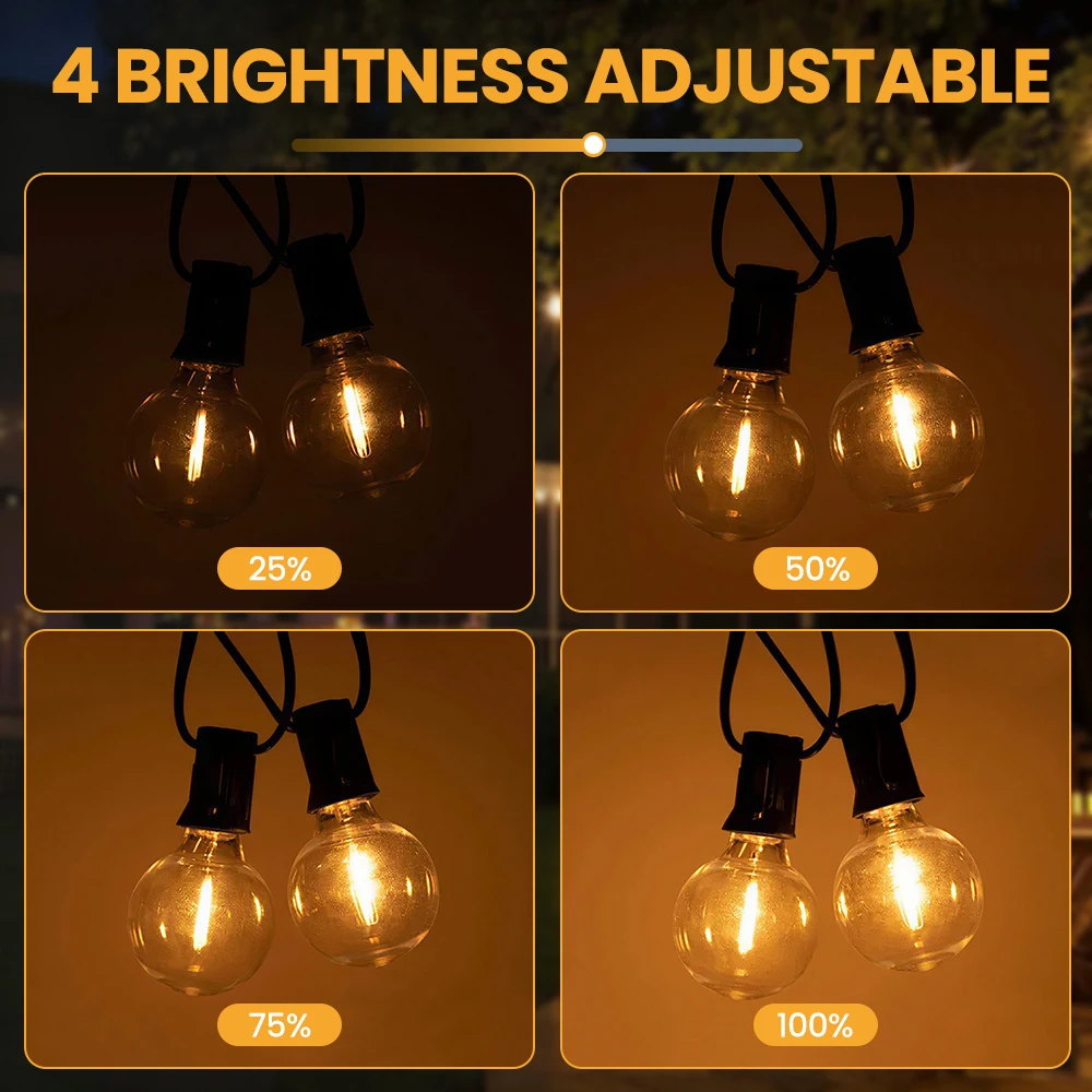 Outdoor String Lights G40 with Remote Dimmable 24V Low-Voltagle Safer Adapter 3 Lighting Modes IP44 Waterproof G40 String Lights image 4