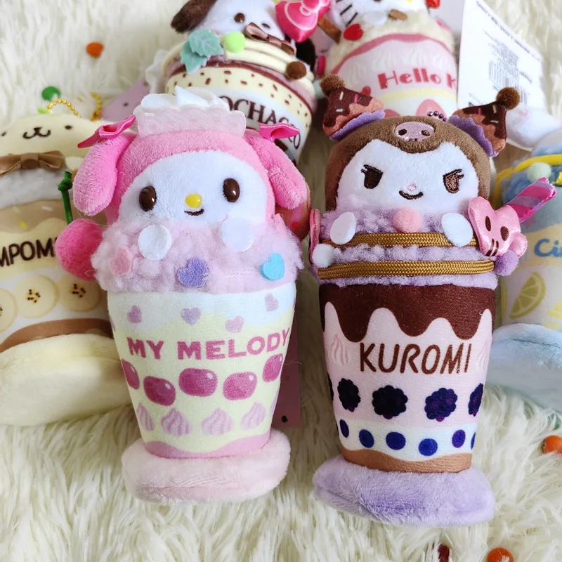 15cm Sanrio Icecream Plush Keychain Dolls Bag Hangings Kuromi Cinnamoroll Mymelody KT Plush toys Christmas Birthday Gifts