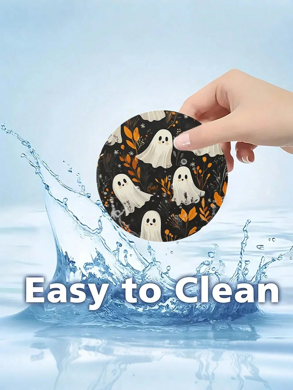 Набор автомобильных подставок на Хэллоуин из 2 предметов — рисунок призрака и тыквы, нескользящая резиновая основа, подходит для украшения интерьера автомобиля, Хэллоуина