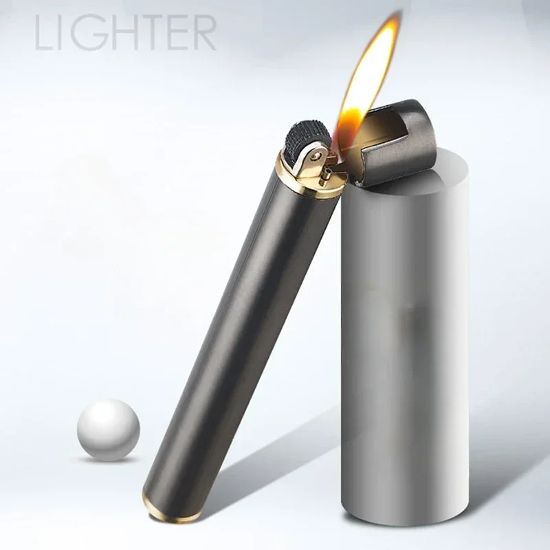 Creative Metal Cigarette Shaped Lighter Grinding Wheel Mini Compact Torch Lighter Outdoor Butane Gas Cigarette Lighter Wholesale