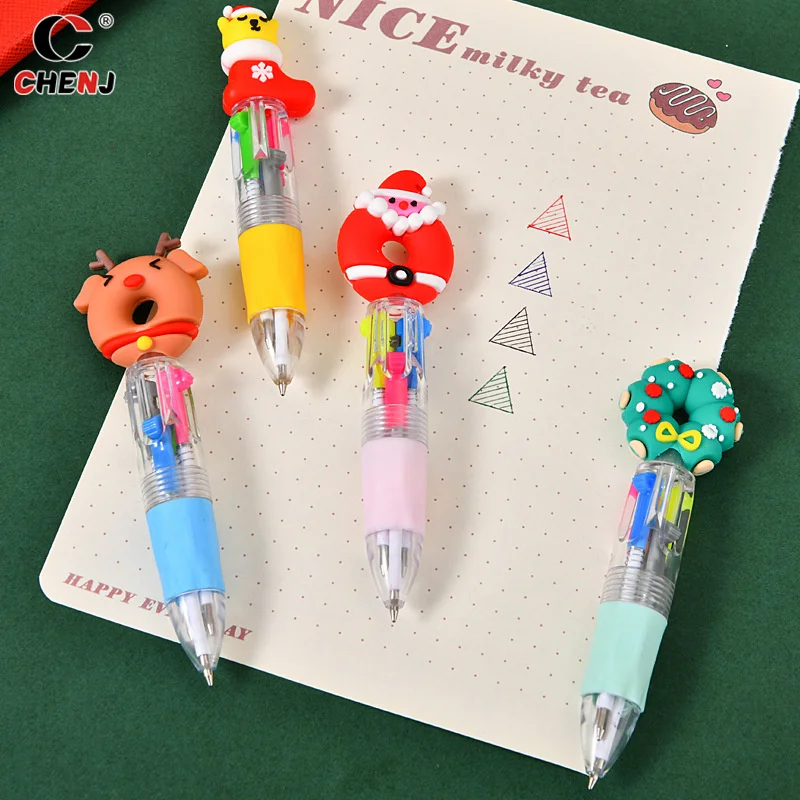 5Pcs Kawaii Creative Christmas Mini Ballpoint Pen Cute Cartoon Mulitcolor Writing Pens Kids Stationery School Supplies Gifts