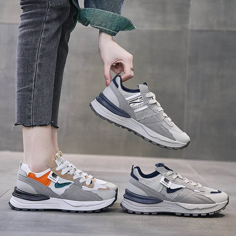 

Женские модные кроссовки, весенне-осенние новые кроссовки на шнуровке для женщин, дышащие нескользящие повседневные уличные теннисные туфли на платформе