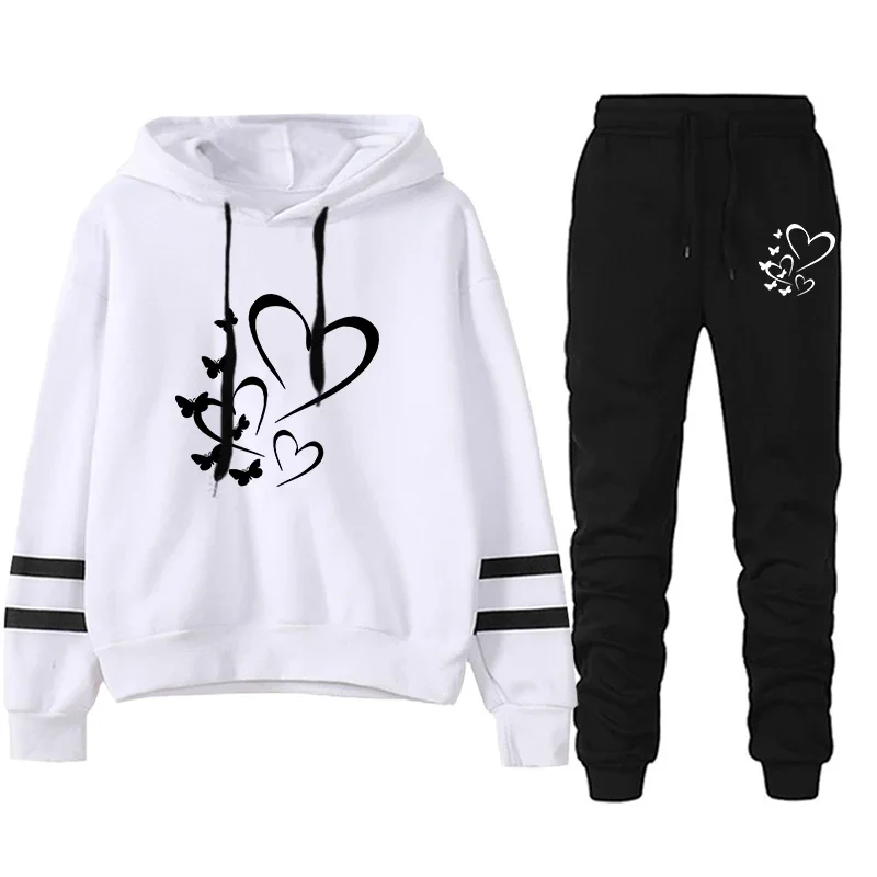 

Hot Sales Womens Tracksuit Printing Hooded Sweatshirt+Sweatpants 2 Pcs Set Fashion Casual Street Clothing Sports Jogging Outfits