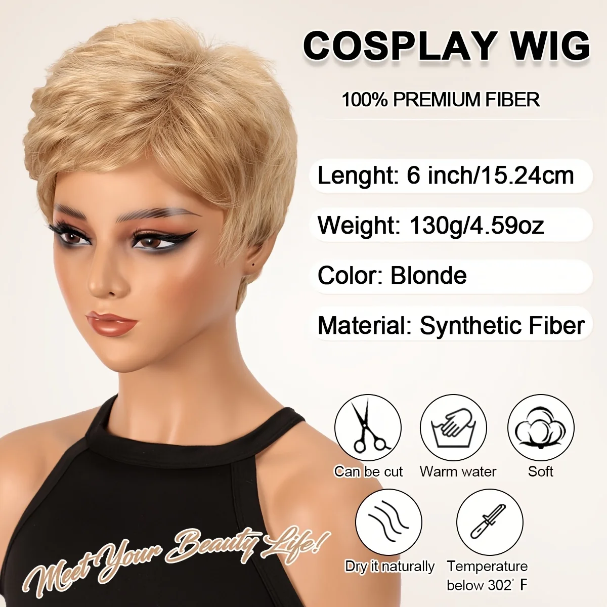 Women's Short Elf Clipping Wig Heat-resistant Synthetic Straight Hair, Suitable for Daily Role Playing