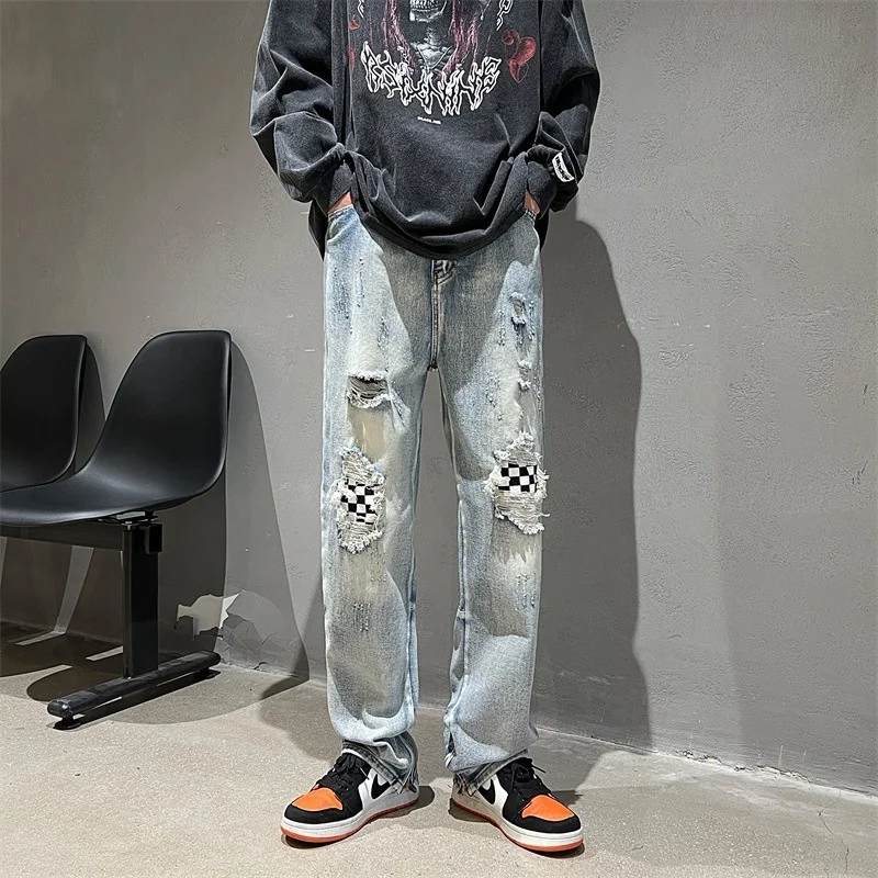 

Men's Loose Straight Wide Leg Floor Baggy Jeans Loose Straight Wide Leg Hip Hop Streetwear Denim Pants Mens Trousers Cargo Jeans