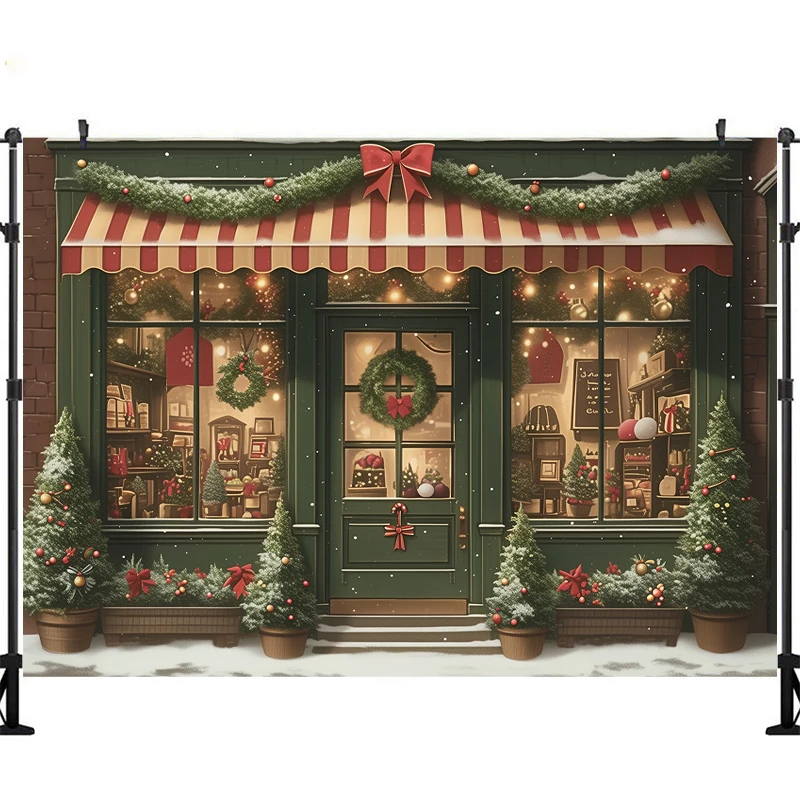 LS Green Christmas Store Backgrounds Family Adult Kids Portrait Photography Backdrops Winter Party Decors Banner